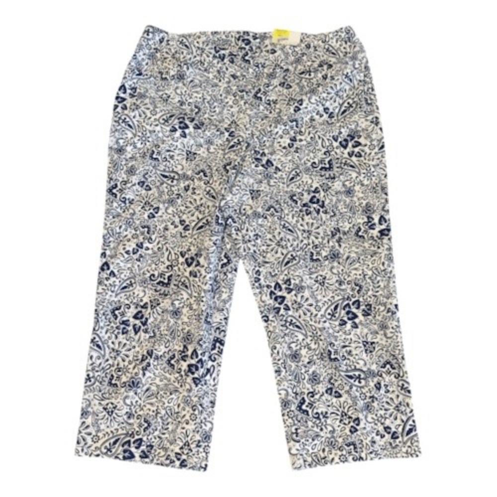 Croft & Barrow Womens Plus 14W Paisley Floral Mid Rise Capri Pants Blue White
